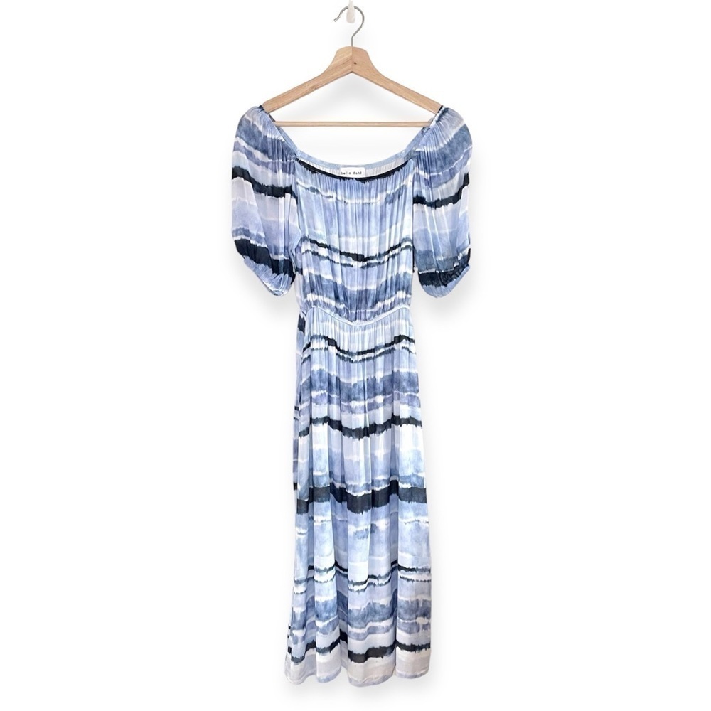 NWT Bella Dahl Puff Sleeve Tie Dye Midi Dress Indigo Stripe XS